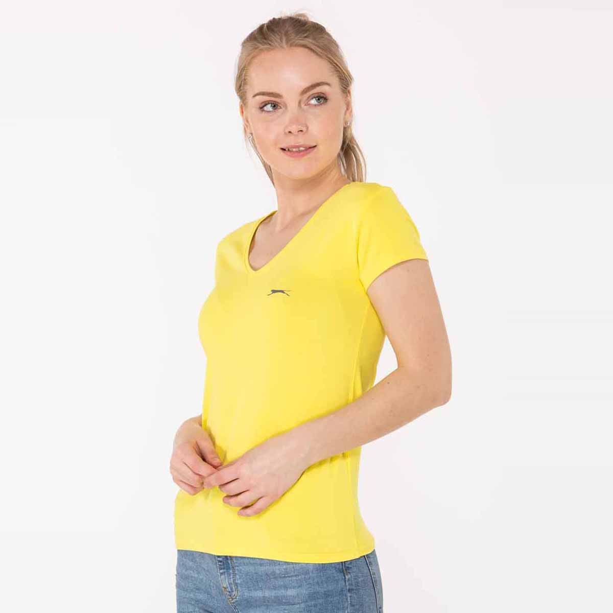 Flo YILDIZ Kadın V Yaka T-Shirt Sarı. 2