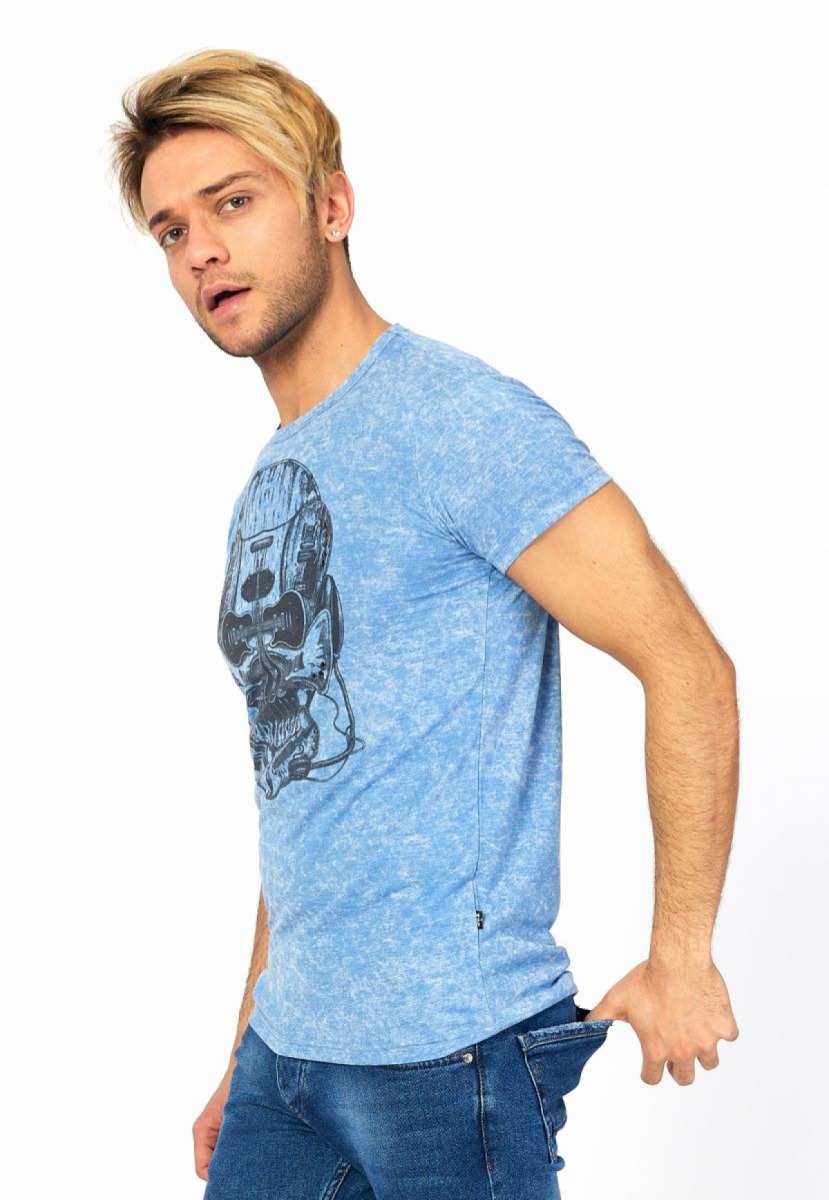 Flo Erkek Kuru Kafa Baskılı Sıfır Yaka Eskitme T-Shirt. 3