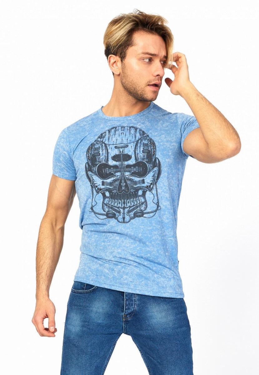 Flo Erkek Kuru Kafa Baskılı Sıfır Yaka Eskitme T-Shirt. 2
