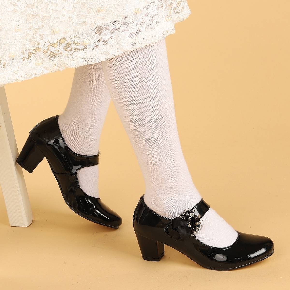 Kiko 751 Rugan Günlük Kız Çocuk 4 Cm Topuk Babet Ayakkabı SİYAH - Görsel 2