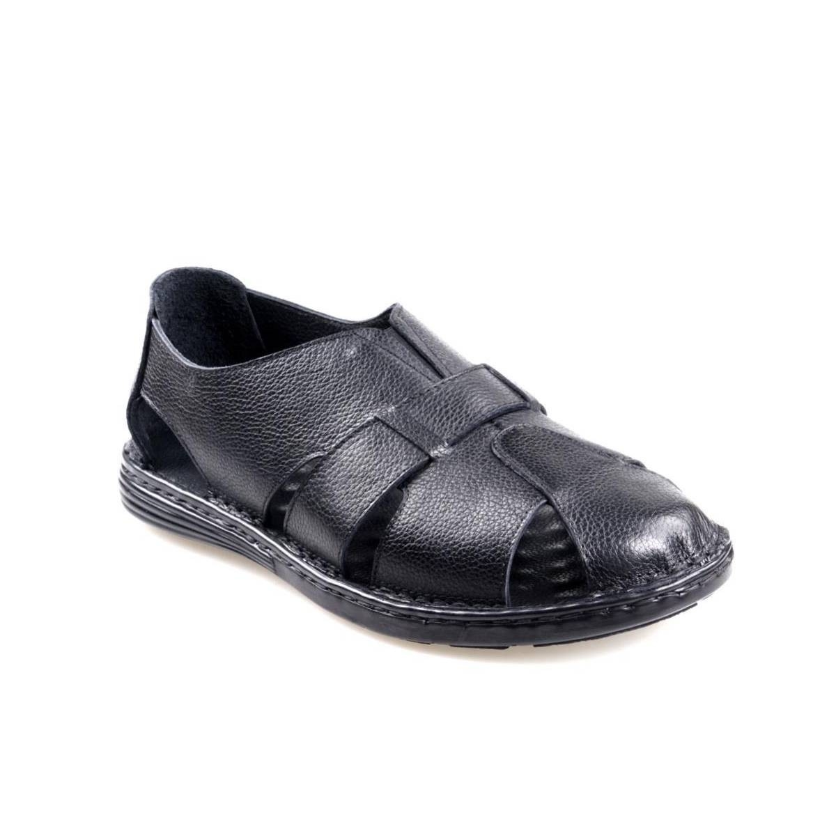 Flo 501 Erkek Masaj Tabanlı Hakiki Siyah Deri Sandalet Ayakkabı. 1