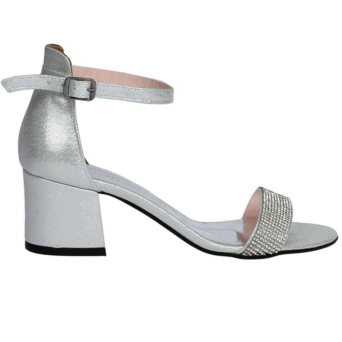 Flo 038-03 Taşlı 5 Cm Topuk Bayan Sandalet Ayakkabı Gümüş. 3