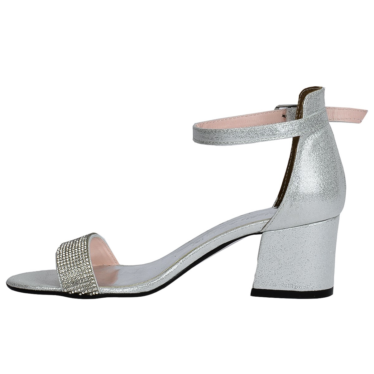 Flo 038-03 Taşlı 5 Cm Topuk Bayan Sandalet Ayakkabı Gümüş. 2