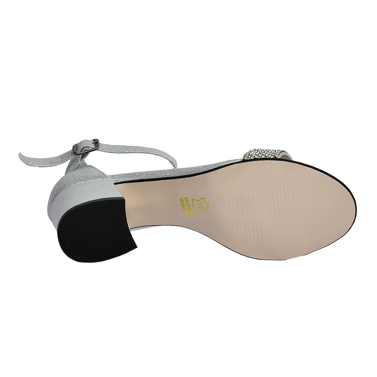 Flo 038-03 Taşlı 5 Cm Topuk Bayan Sandalet Ayakkabı Gümüş. 1