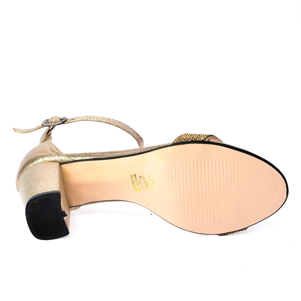 Flo 446-10 Taşlı 7 Cm Topuk Bayan Sandalet Ayakkabı ALTIN. 1