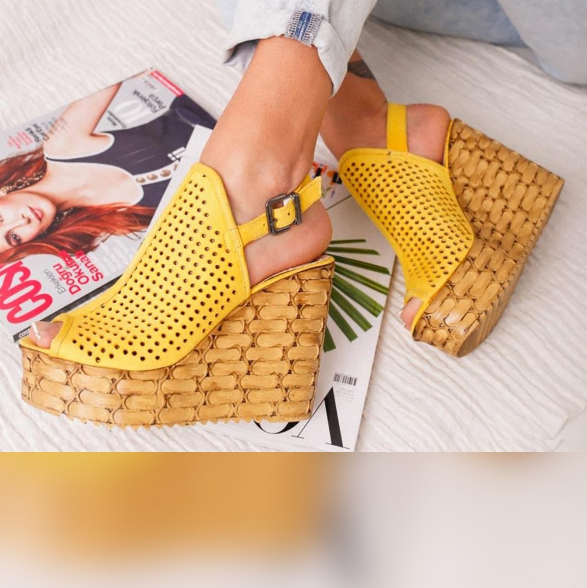 Flo Oakley Limon Süet Lazer Delikli Dolgu Topuklu Sandalet. 7 Flo Oakley Limon Süet Lazer Delikli Dolgu Topuklu Sandalet. 7
