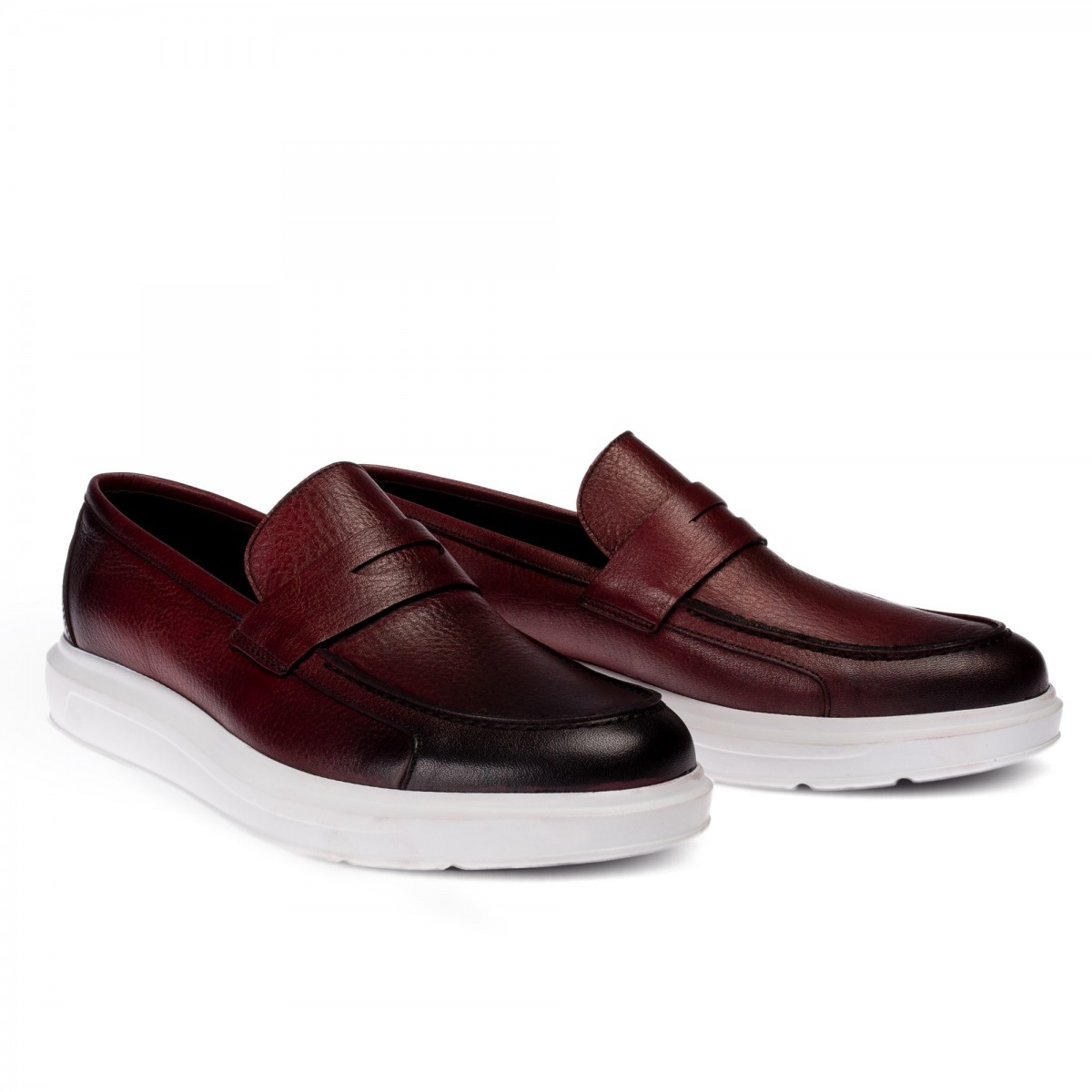 Flo Hakiki Deri Bordo Erkek Loafer. 1