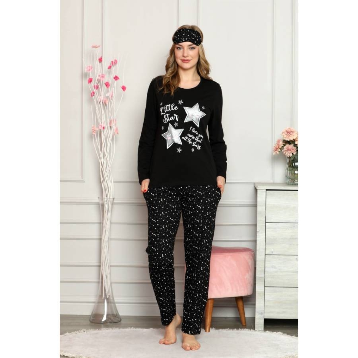 Nisanca 100 Pamuk Ay Desenli Mevsimlik Uzun Kollu Kadin Pijama Takimi 200089435 Flo
