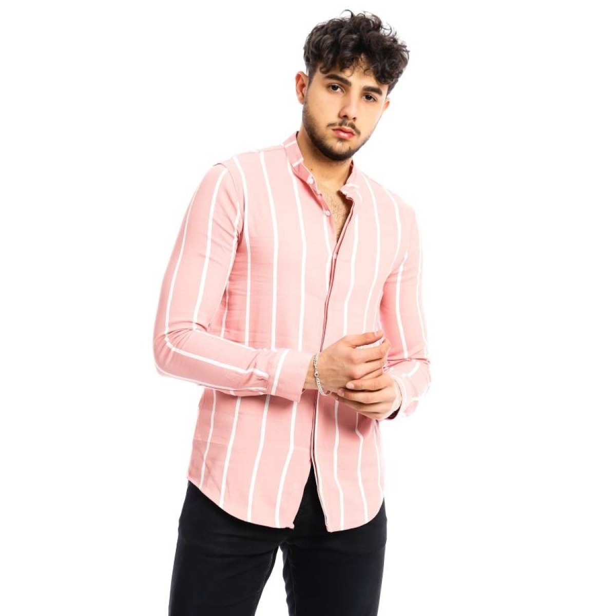 Karpefingo Erkek Cizgili Orme Hakim Yaka Pembe Gomlek 39838 200109530 Flo
