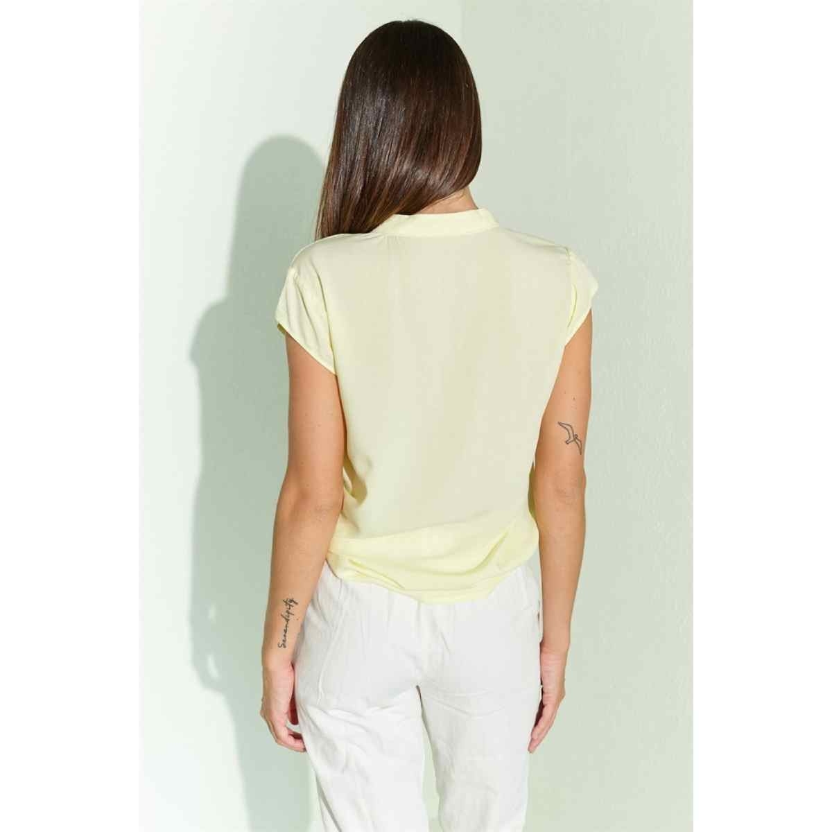 Flo Kadın  Sarı  Dik Yaka Sıfır Kol Gömlek. 3
