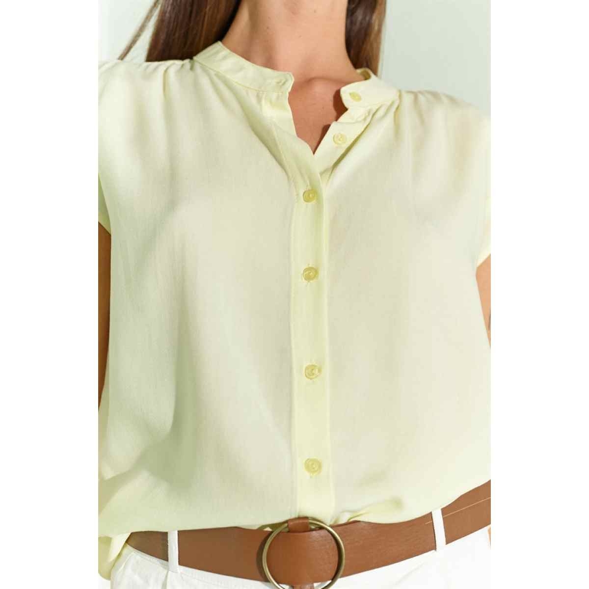 Flo Kadın  Sarı  Dik Yaka Sıfır Kol Gömlek. 2