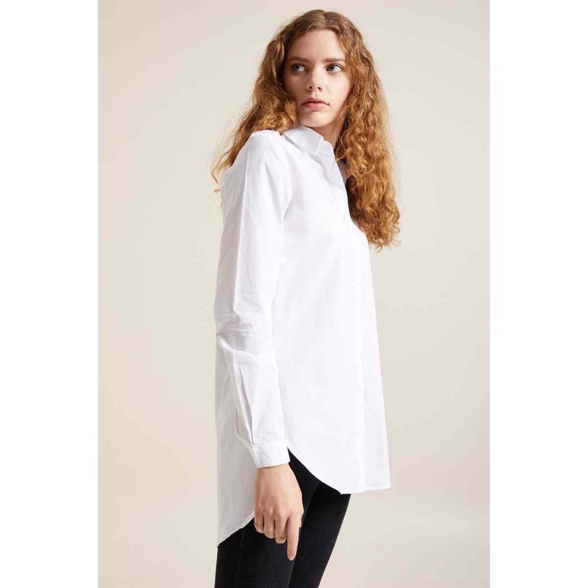 Flo Kadın  Beyaz  Yırtmaçlı Basic Keten Gömlek. 2