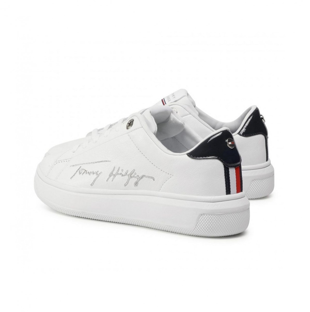 Flo Beyaz Kad n Signature Tommy Leather Cupsole Sneakers FW0FW05219