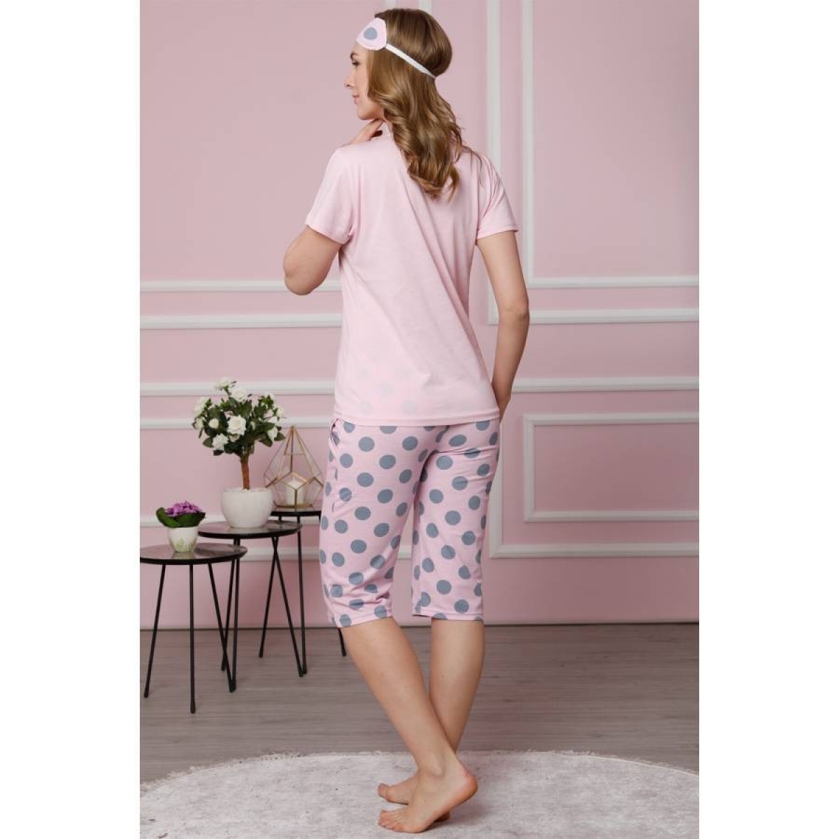 Flo Kadın Pembe Pamuklu Cepli Kapri Pijama Takım 3511. 3