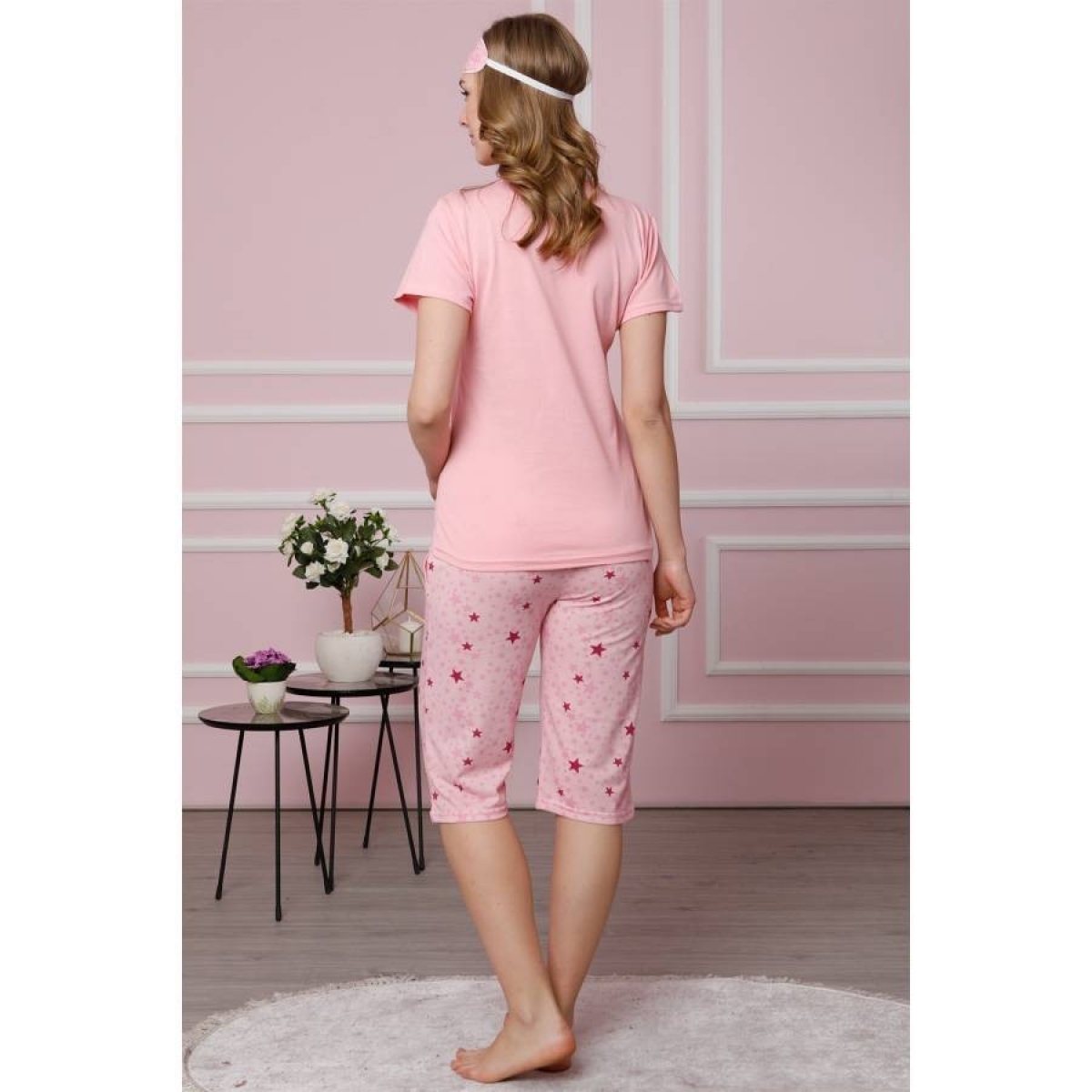 Flo Kadın Pembe Pamuklu Cepli Kapri Pijama Takım 3510. 3