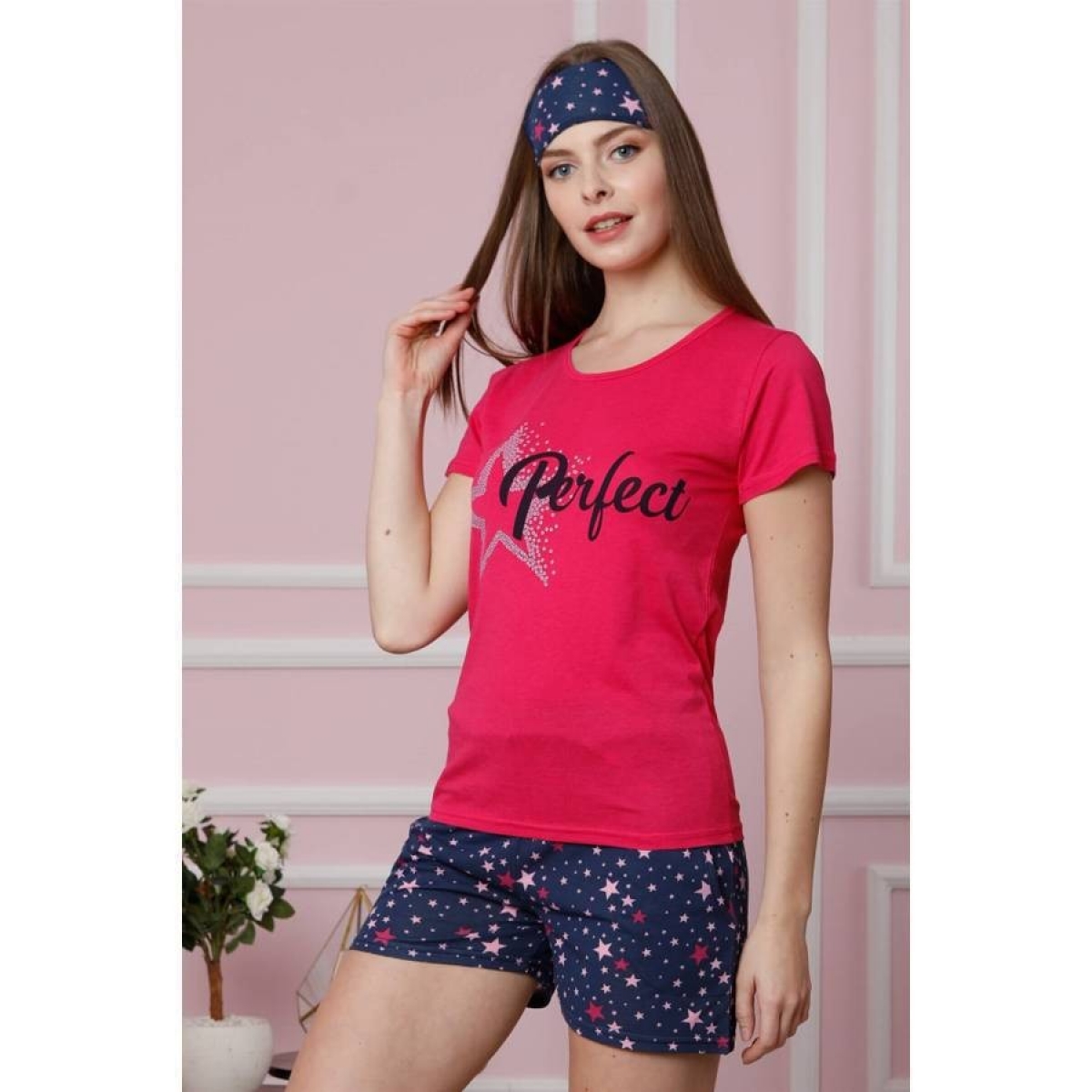 Flo Kadın Fuşya Pamuklu Cepli Şortlu Pijama Takım 4310. 2
