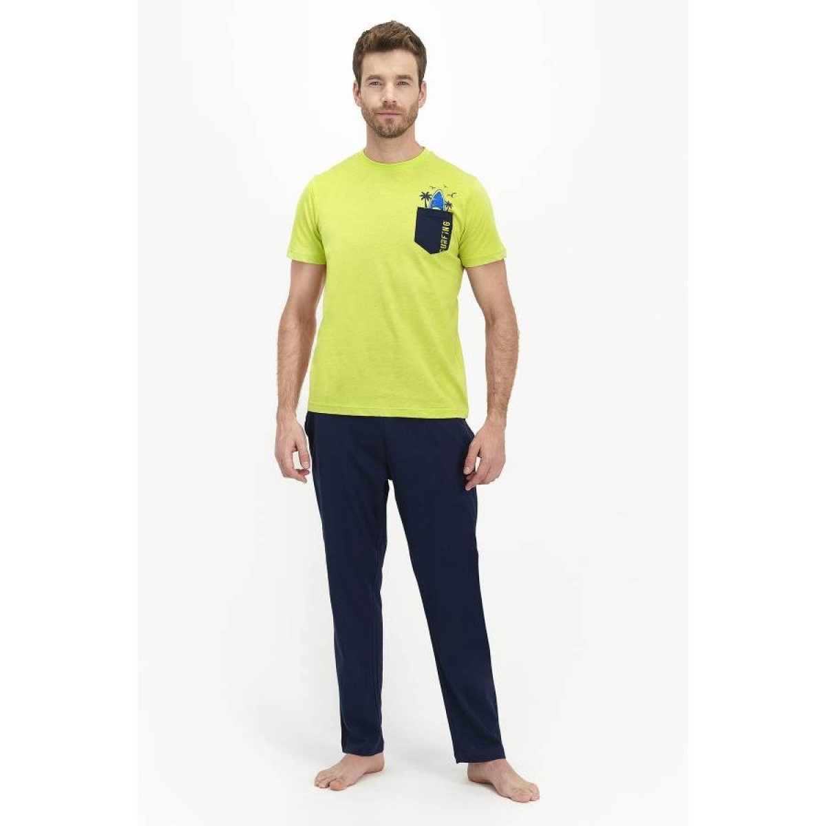 Flo Surfing Yağ Yeşili Erkek Kısa Kol Pijama Takımı. 2