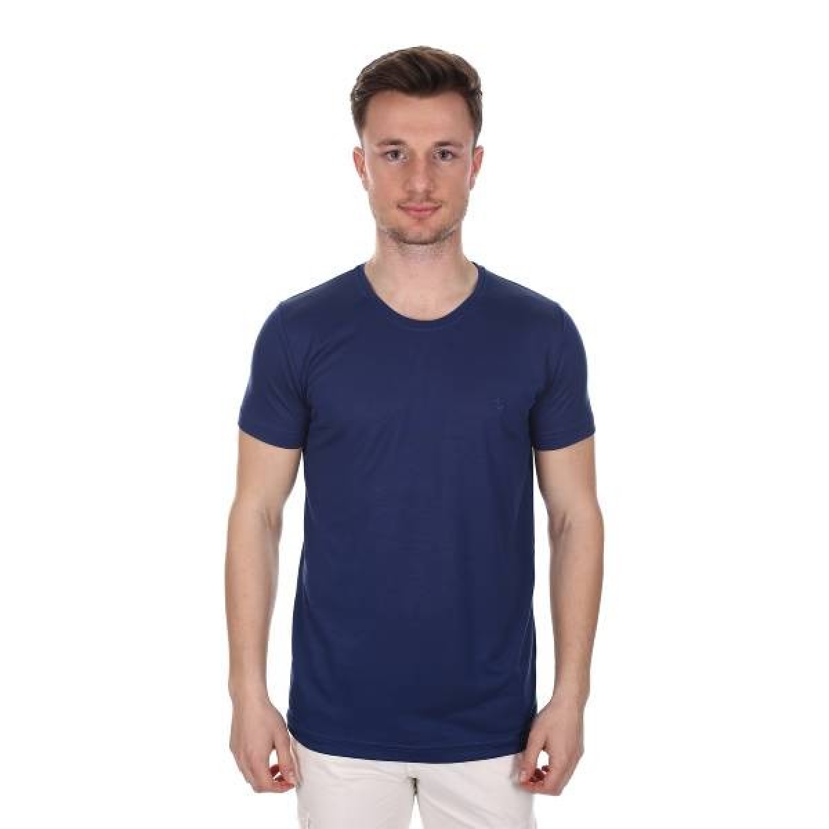 Flo Sıfır Yaka Erkek Slim Fit Tişört Mavi/Blue 2117001. 1