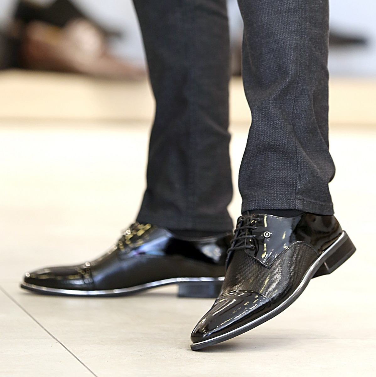Flo - Erkek Deri Rugan Klasik Ayakkabı Siyah Siyah Rugan. 1
