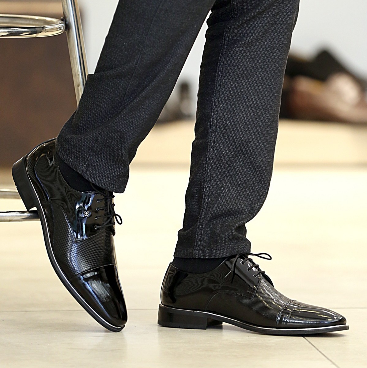 Flo - Erkek Deri Rugan Klasik Ayakkabı Siyah Siyah Rugan. 3