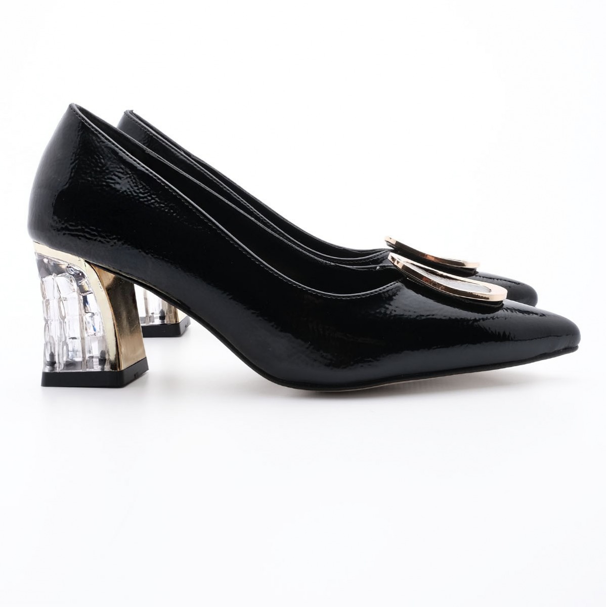 Flo Kadın Klasik Topuklu Ayakkabı Kavizla Siyah Rugan. 1