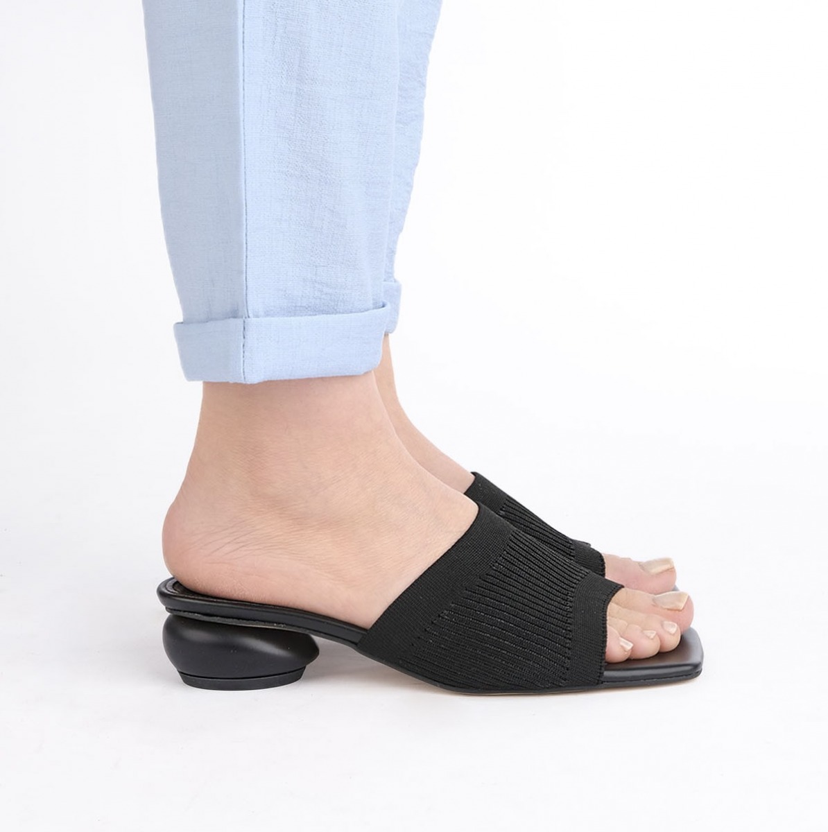 Flo Kadın Triko Topuklu Terlik Naler Siyah. 3
