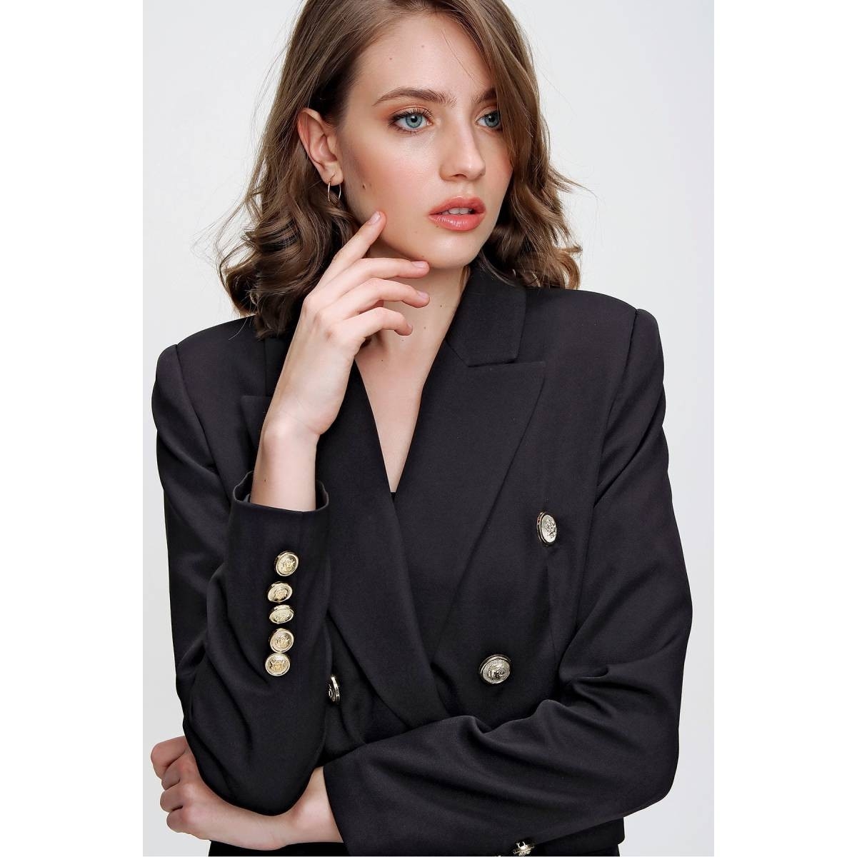 Butik Buruc Kadin Siyah Uzun Blazer Ceket 200134200 Flo