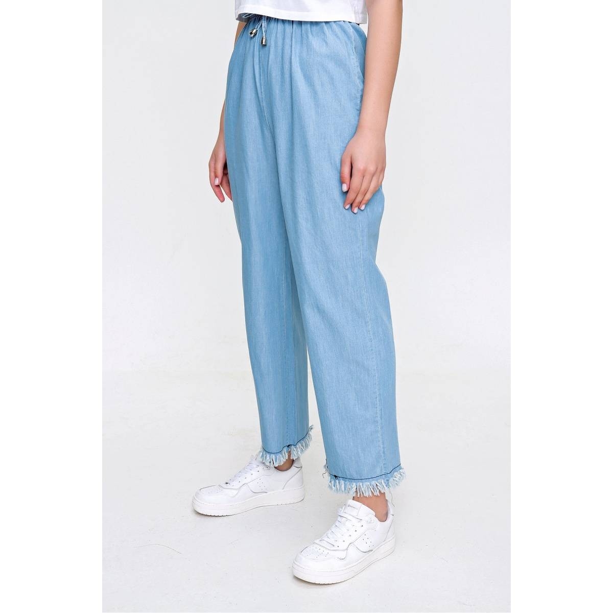Flo Kadın Açık Mavi Bel Lastik Tencel Pantolon. 4
