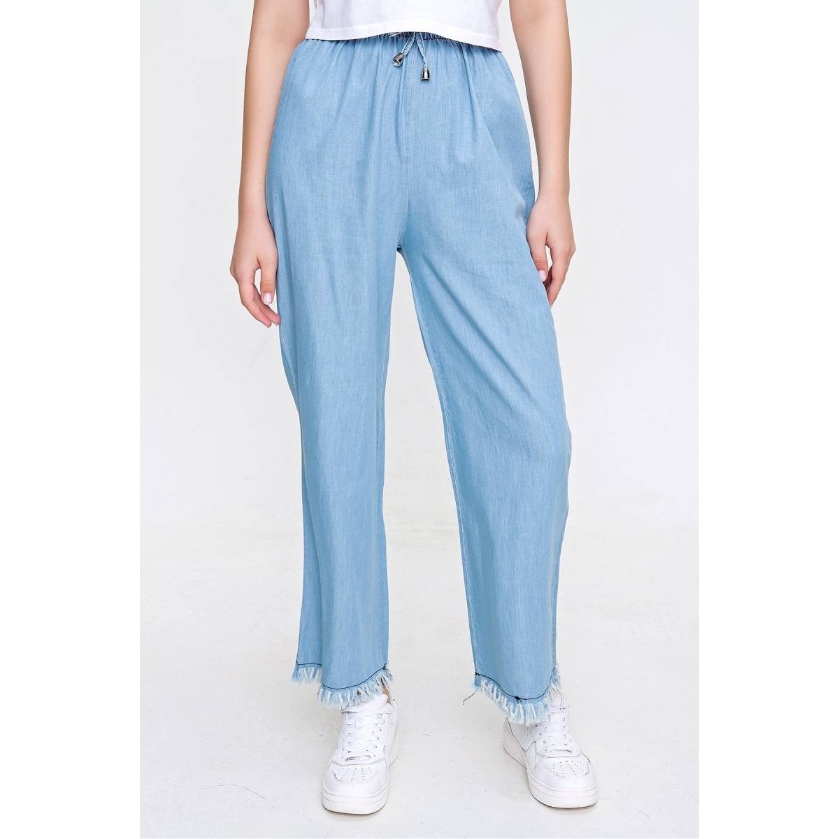 Flo Kadın Açık Mavi Bel Lastik Tencel Pantolon. 3