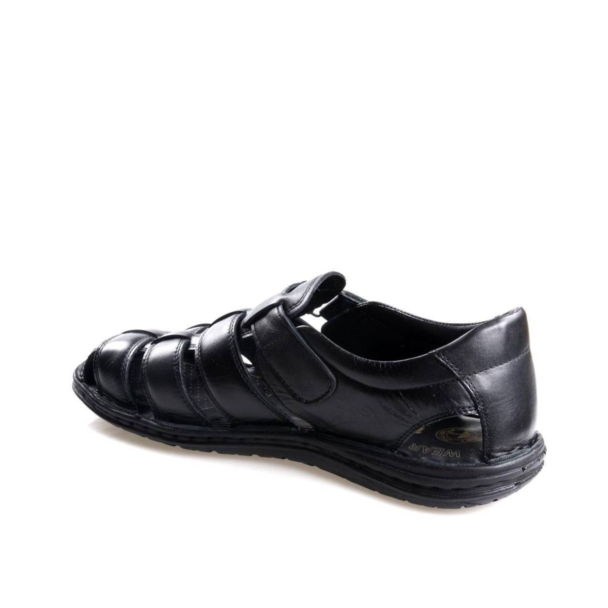 Tardelli 180 Erkek Büyük Numara (45-48) Masaj Tabanlı Hakiki Siyah Deri Sandalet Ayakkabı - Görsel 3