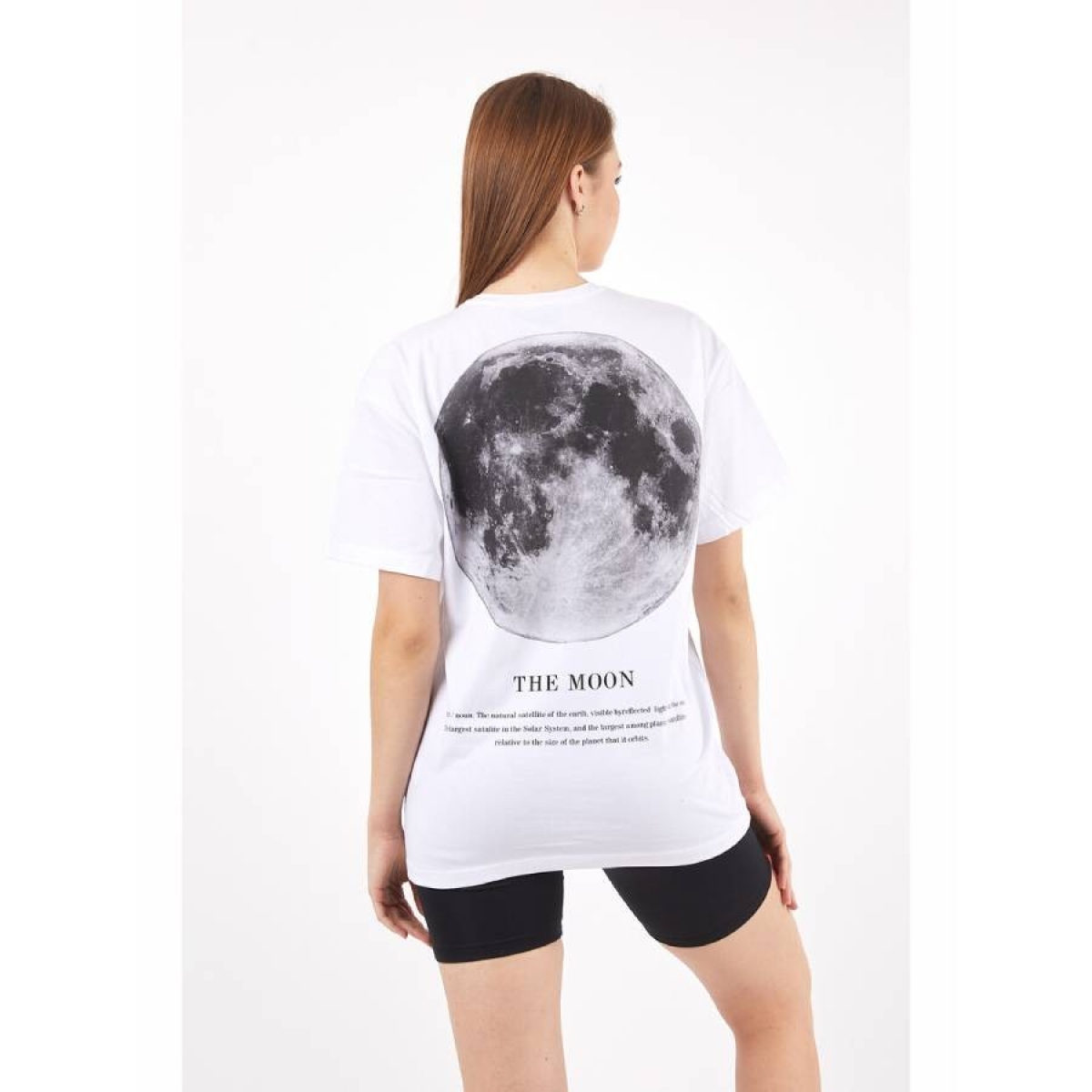 Flo Kadın Sıfır Yaka Basic Ay Baskılı Oversize T-Shirt. 5