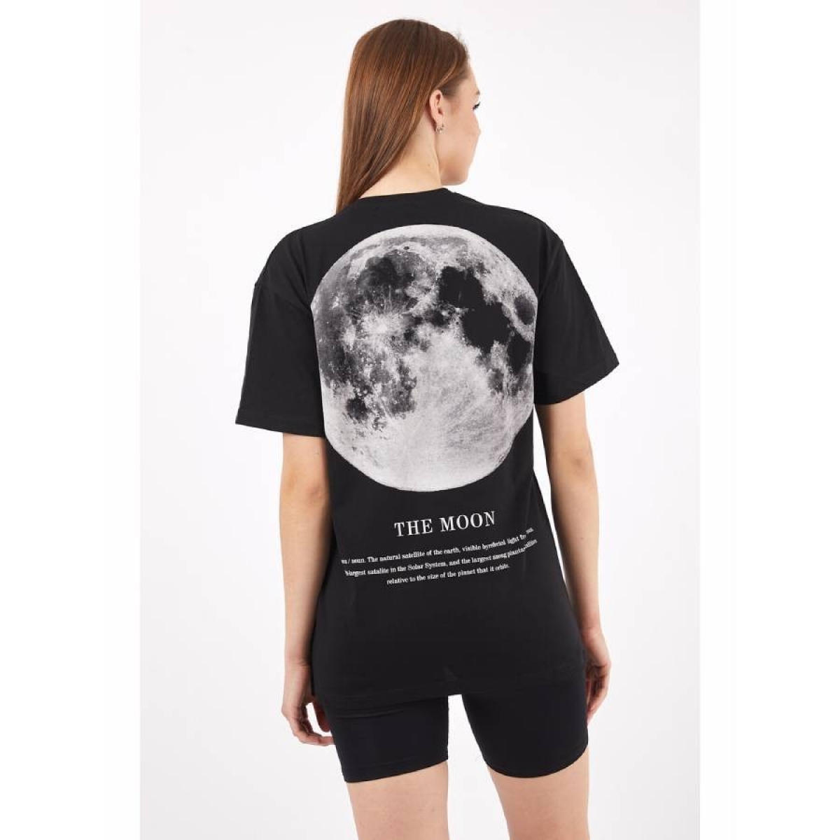 Flo Kadın Sıfır Yaka Basic Ay Baskılı Oversize T-Shirt. 5