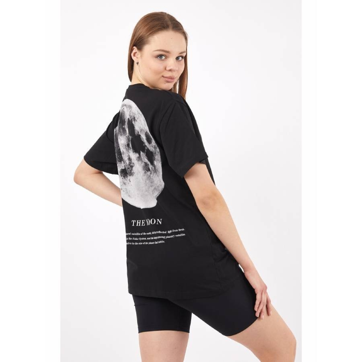 Flo Kadın Sıfır Yaka Basic Ay Baskılı Oversize T-Shirt. 2
