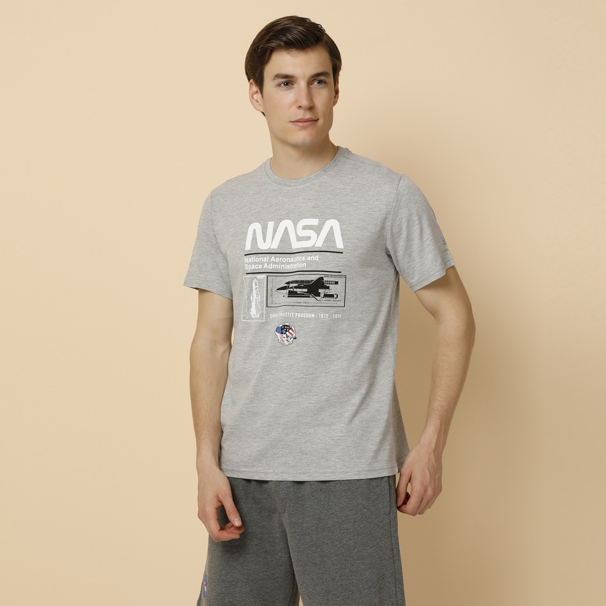 SN701 NASA SLOGAN T-SHIRT Gri Erkek T-Shirt