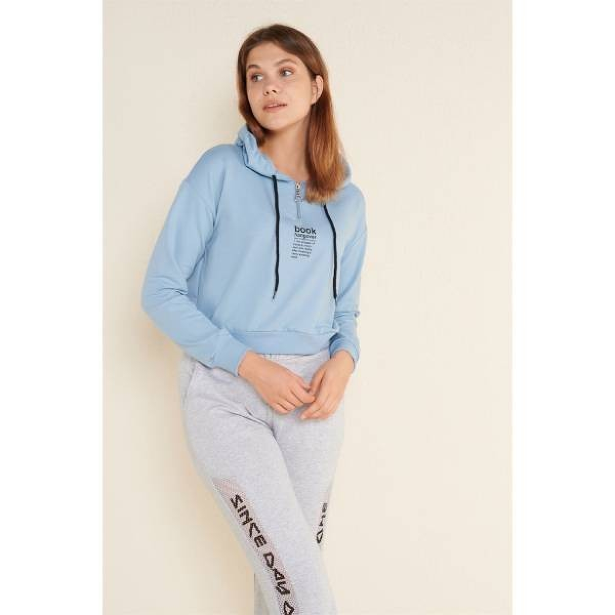 Z Giyim Kadin Bebe Mavisi Kapsonlu Fermuar Detayli Sweat Flo