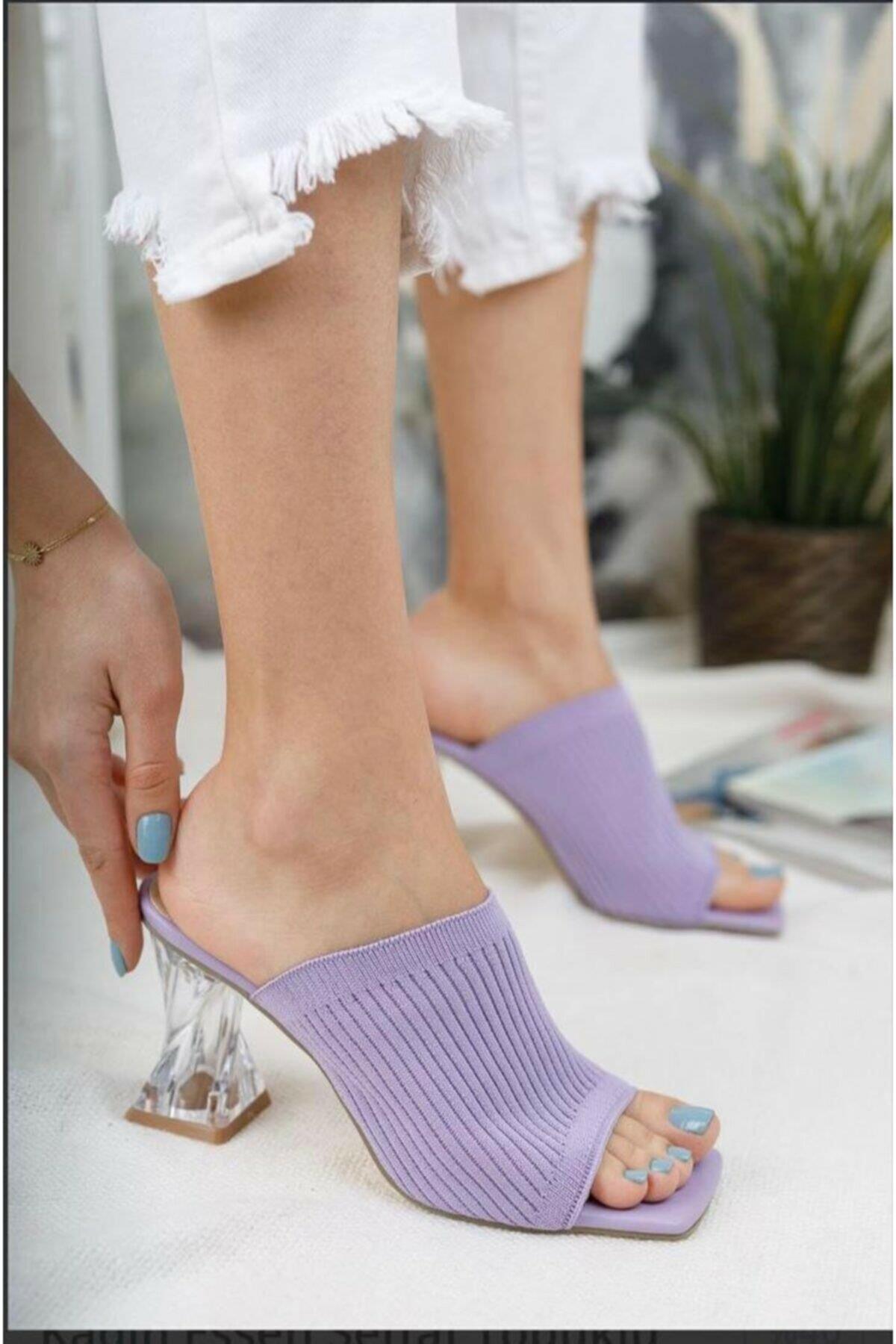 Kadın Triko Şeffaf Topuklu Ayakkabı - Görsel 3