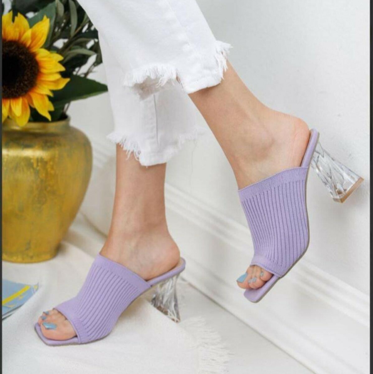 Kadın Triko Şeffaf Topuklu Ayakkabı - Görsel 4