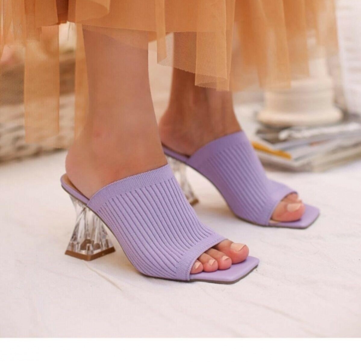 Kadın Triko Şeffaf Topuklu Ayakkabı - Görsel 2