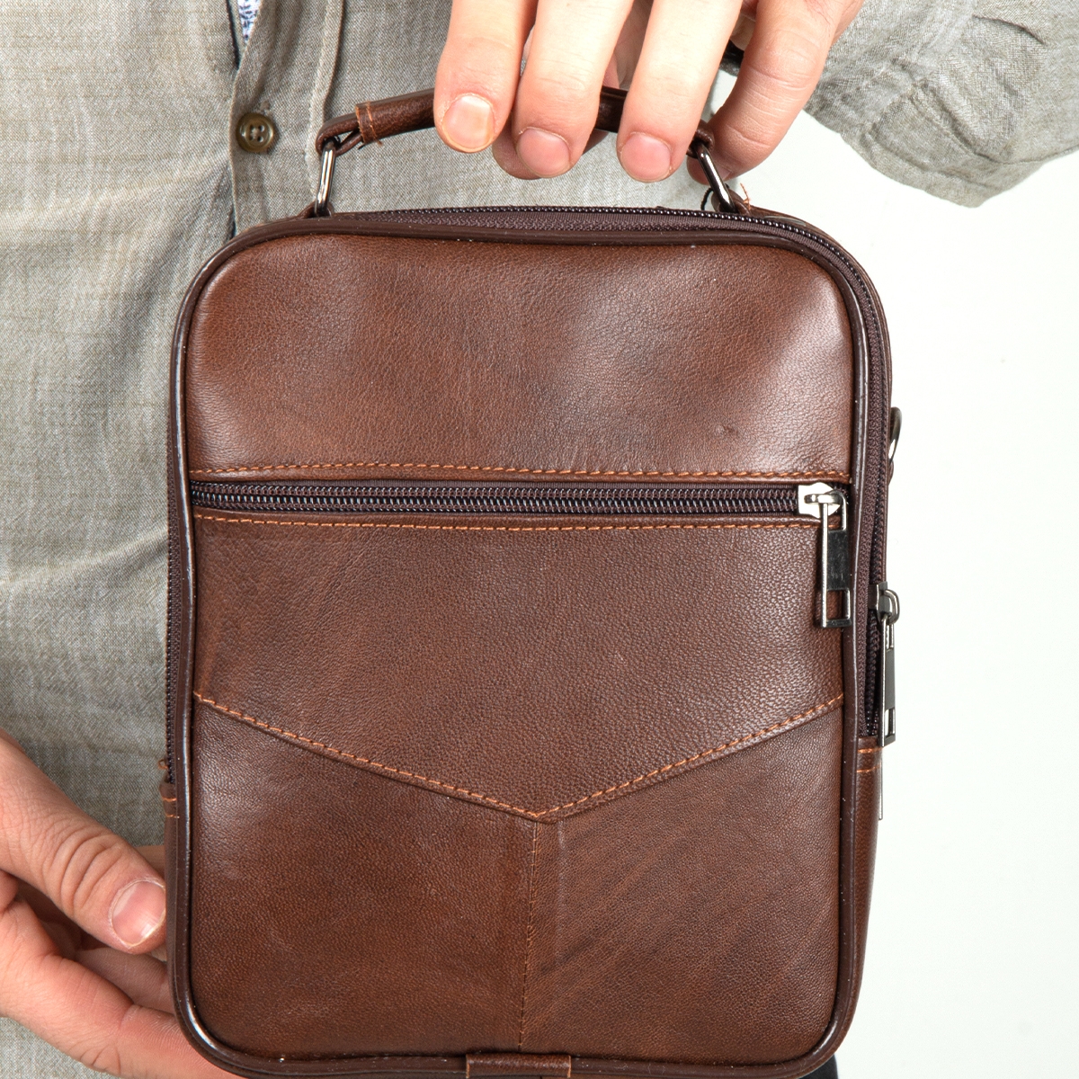 Flo byHAKAN nw-3009 orta boy hakiki deri kasalı erkek el ve omuz çantası TABA. 3