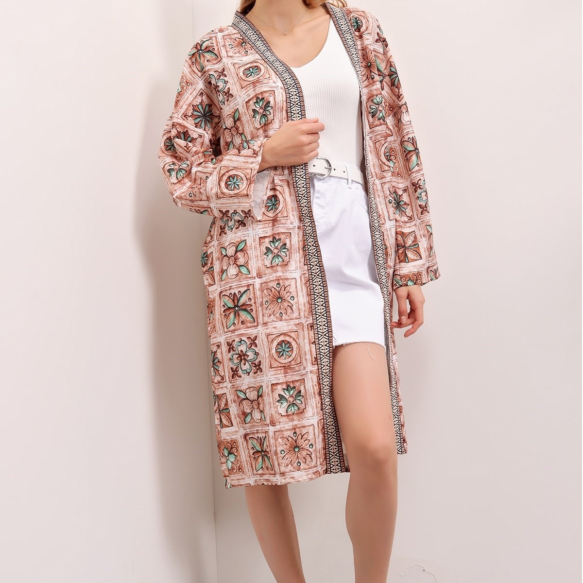 Flo Kadın Taba Kuşaklı Kimono Ceket. 3