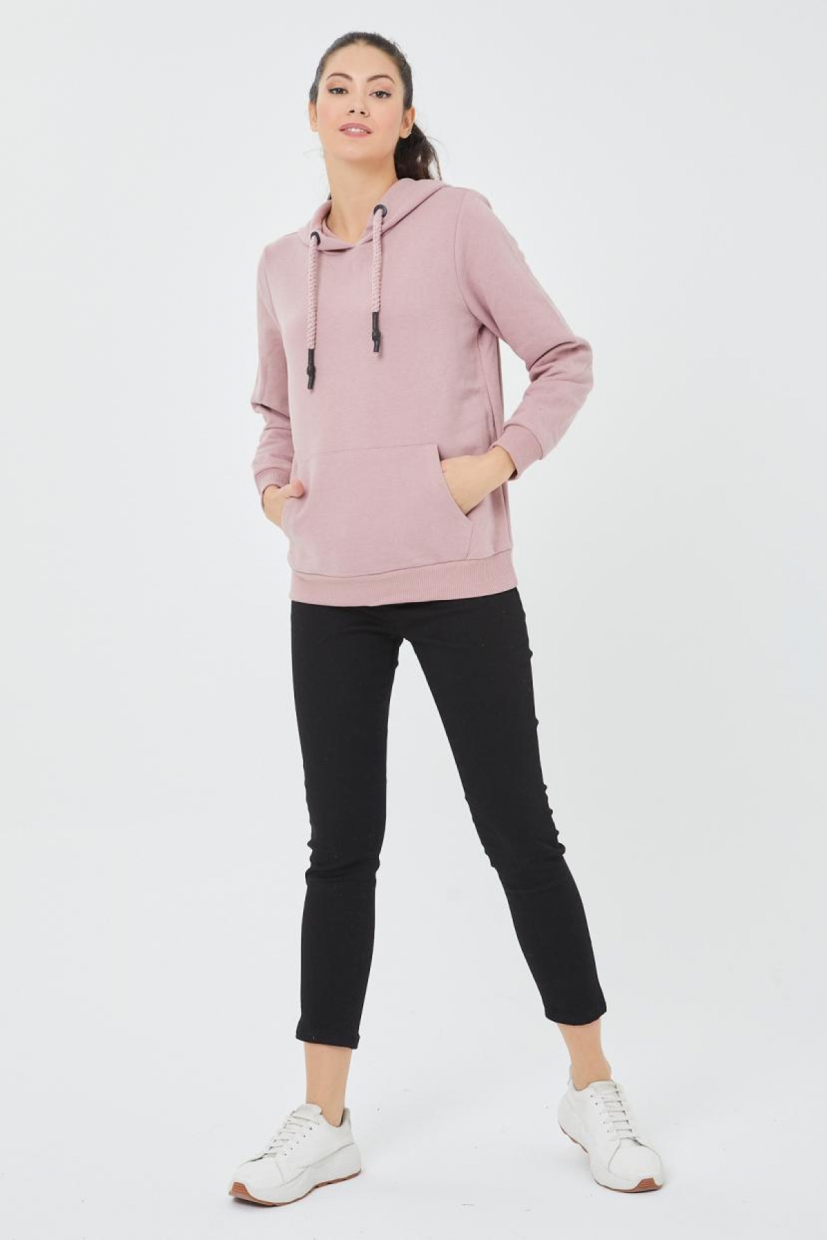 Twenty3 Kadin Kollari Ve Etegi Ribanali Kanguru Cepli Kapsonlu Sweatshirt 200053402 Flo