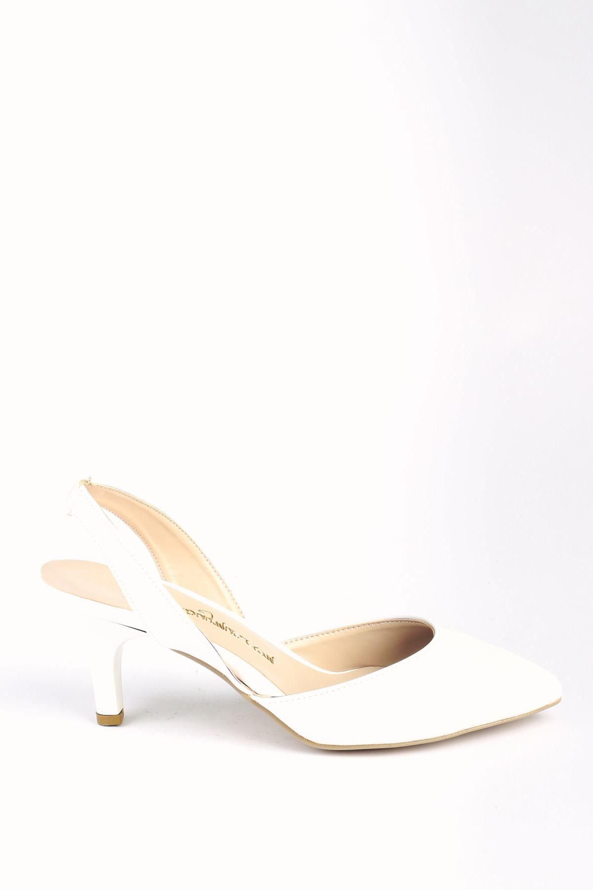 Kadın Arkası Açık Kısa Topuklu Beyaz Stiletto - Pinpin - Görsel 2