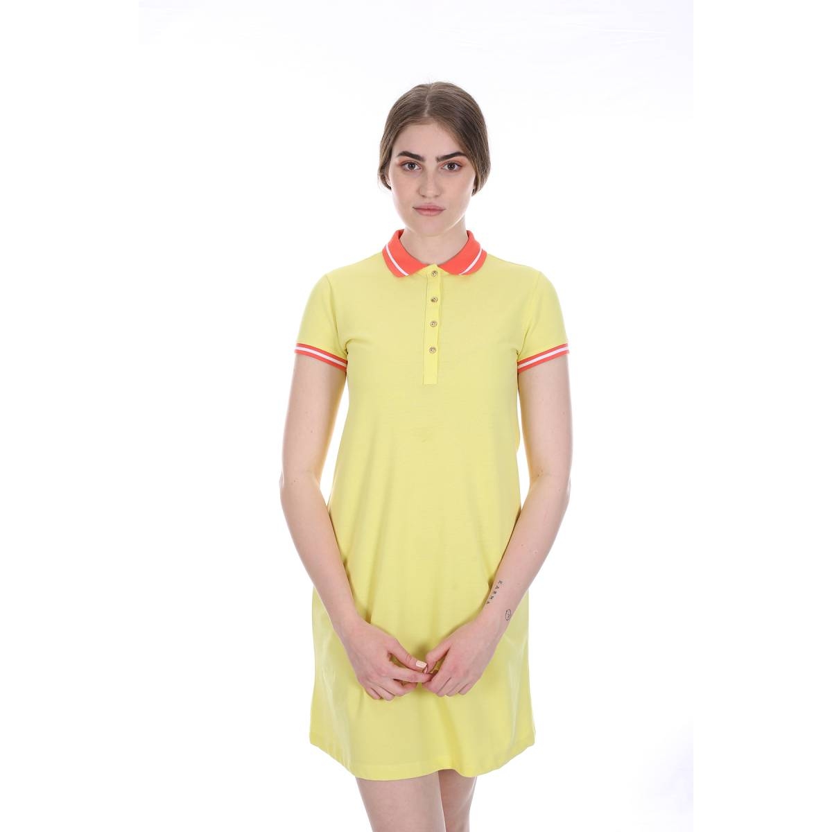 Flo Kadın Kısa Kol Polo Yaka Elbise Sarı/Yellow 21S181765SS20. 3