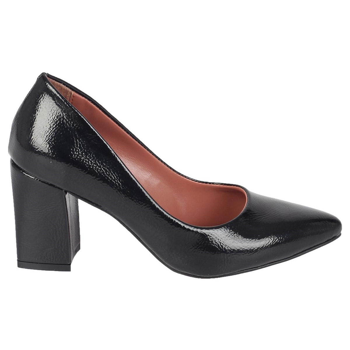 Siyah Rugan Kalın Topuk Stiletto Kadın Ayakkabı - Erkly - Görsel 4