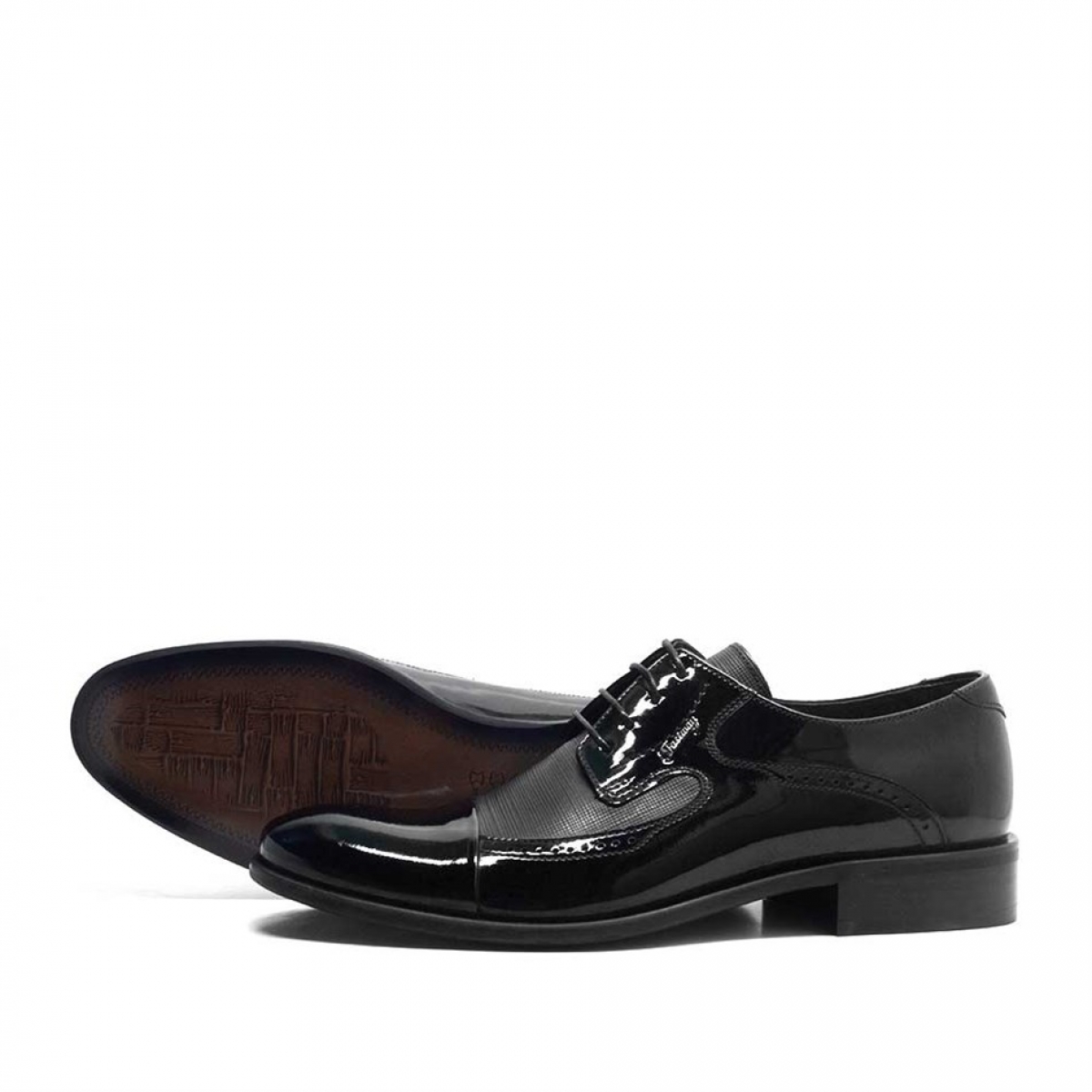 Flo Hakiki Deri Siyah Rugan Bağcıklı Klasik Erkek Ayakkabı. 4