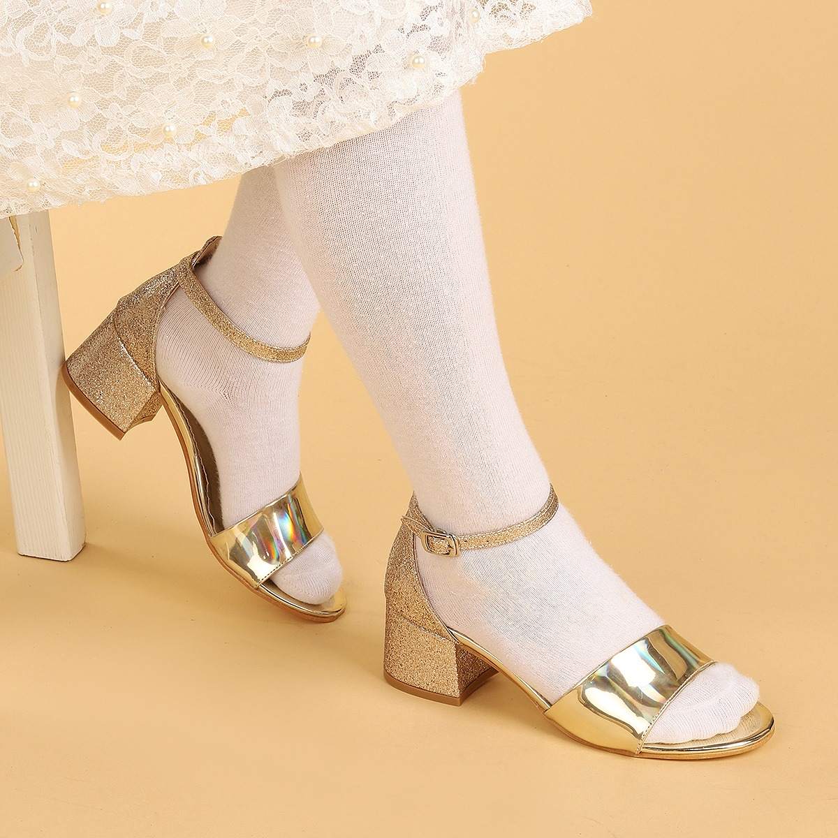 Sheila Günlük Kız Çocuk 3 Cm Topuklu Sandalet Abiye Ayakkabı Altın - Görsel 2