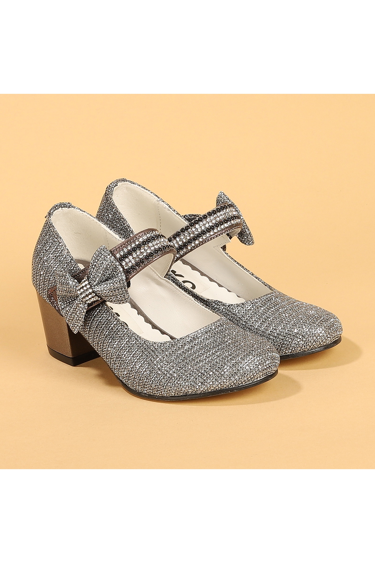 Cameli Günlük Kız Çocuk 4 Cm Topuklu Abiye Ayakkabı Platin - Görsel 4