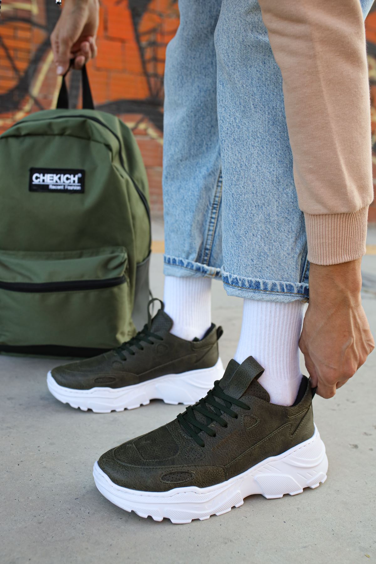 CH089 CBT Low Top Lace Up Erkek Ayakkabı HAKI - Görsel 3