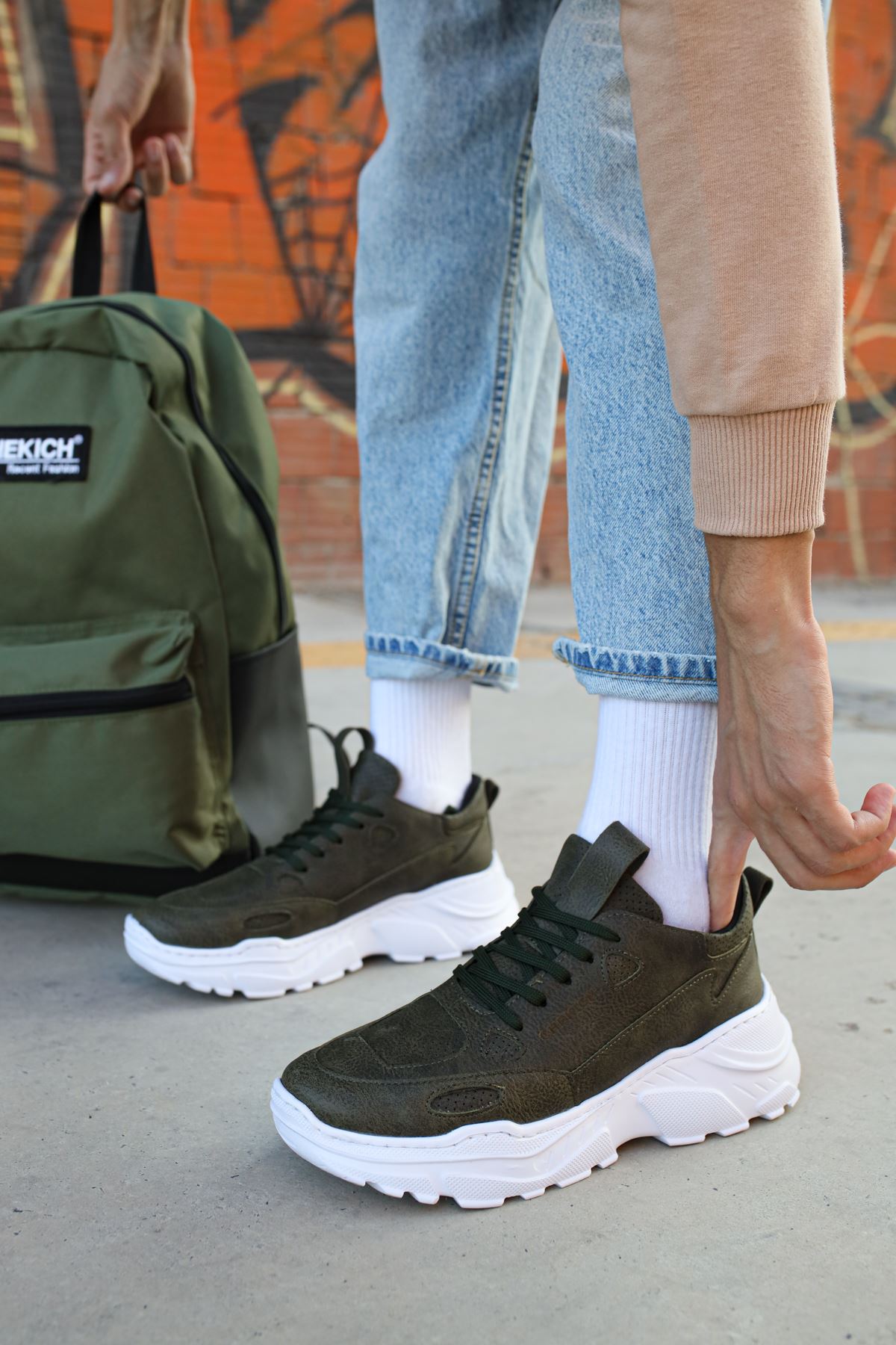 CH089 CBT Low Top Lace Up Erkek Ayakkabı HAKI - Görsel 5