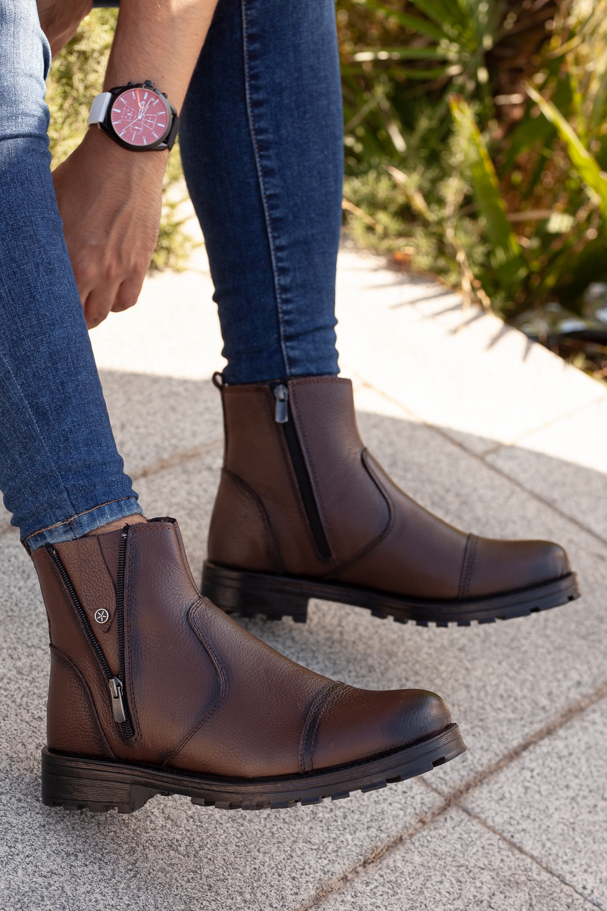 Daxtors Daxtors D0400 %100 Hakiki Deri Erkek Taban Dahil Komple Kürklü Bot_Kahverengi | Flo Kahverengi - 3. görsel